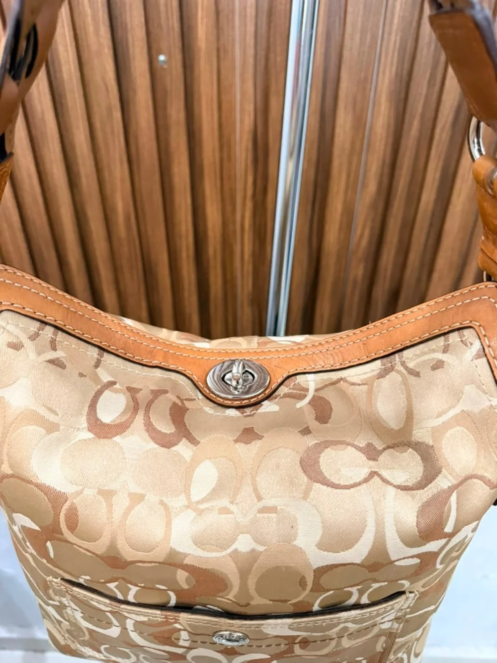 Vintage Coach Chelsea Optic Signature Tan Brown Canvas Leather Hobo Bag #10991